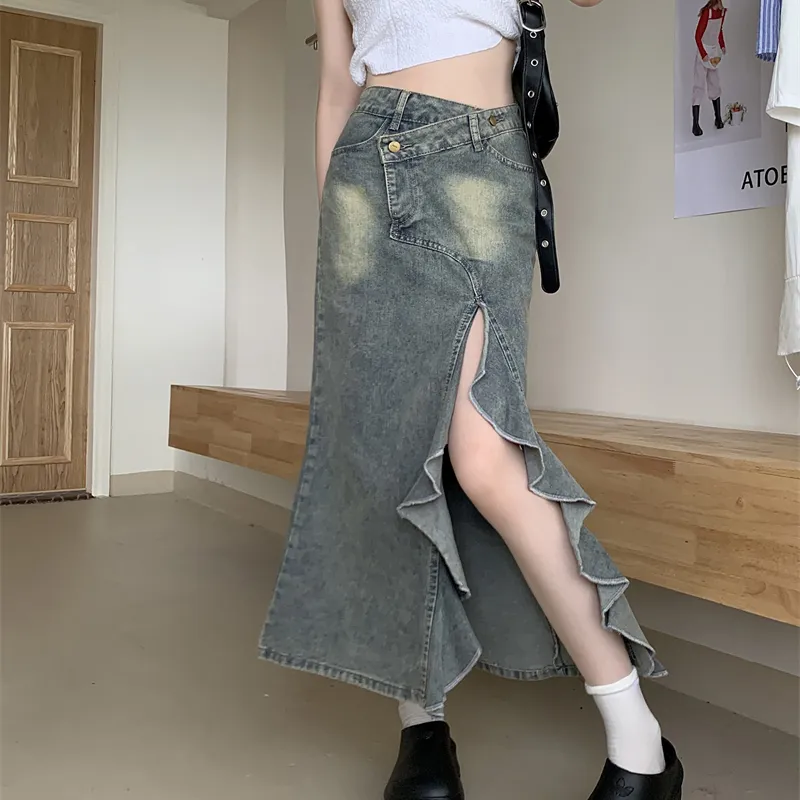 DGMZ Denim Long Skirts Women's Blue-2