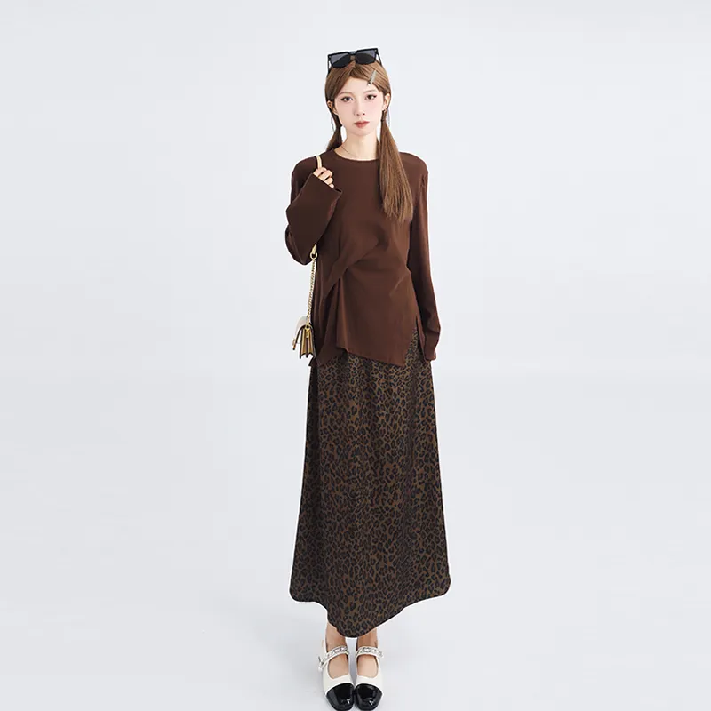 DGMZ Casual Long Skirts Women's Leopard Print-3