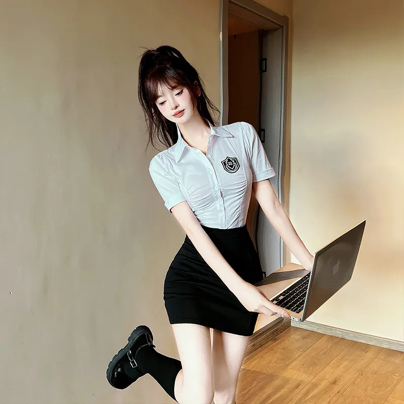 DGMZ Uniforms Women's White Shirt+Black Skirt Clothing Set-3