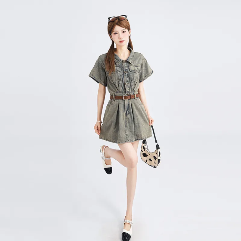 DGMZ Short Sleeved Dresses Women's Vintage Blue-3