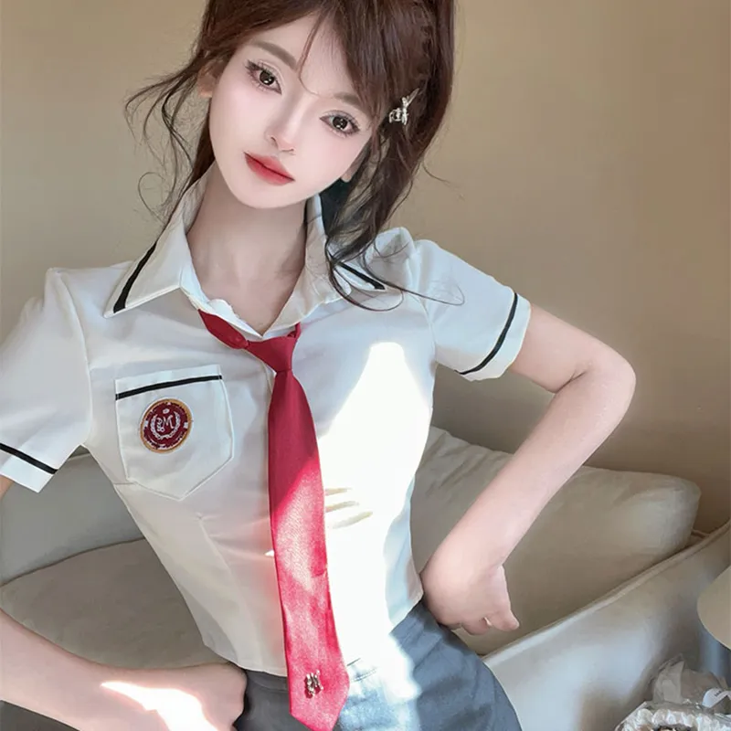 DGMZ Uniforms Women's White Top+Gray Skirt Set-6