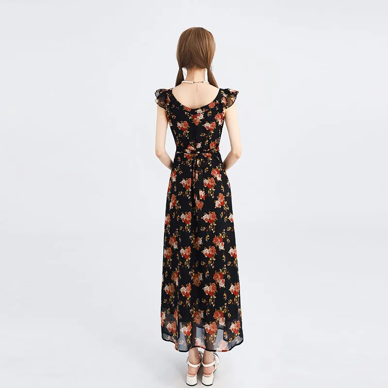 DGMZ Short-Sleeved Dresses Women's Floral Pattern Long Length-5