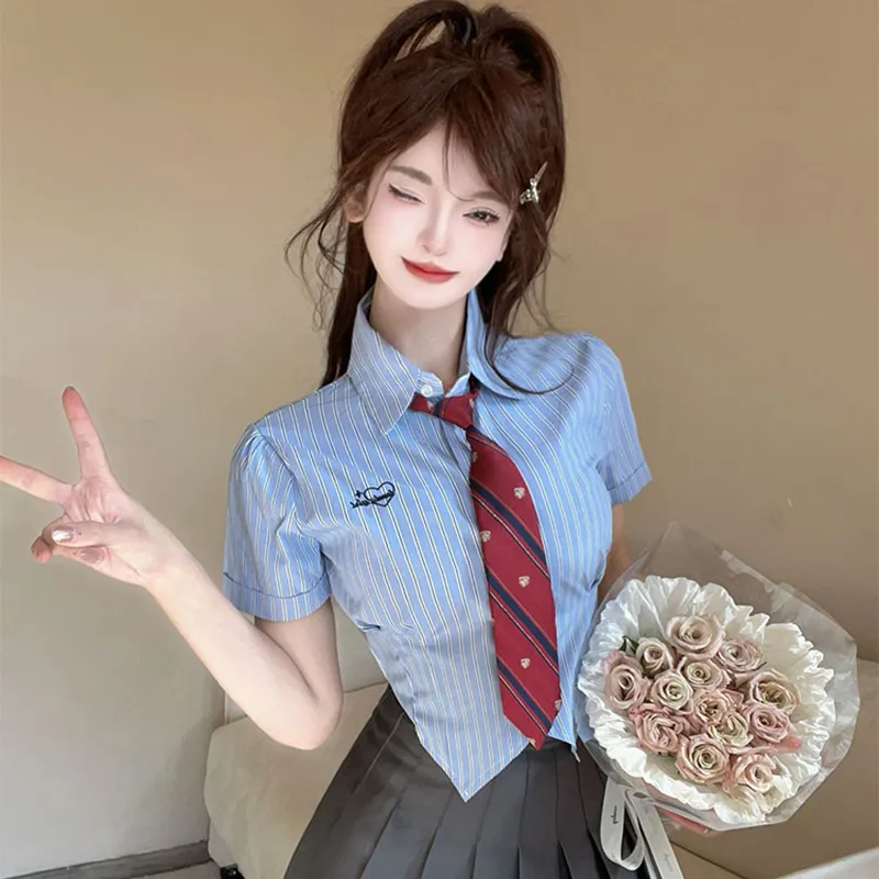 DGMZ Uniforms Women's Blue Top+Gray Skirt Set-5
