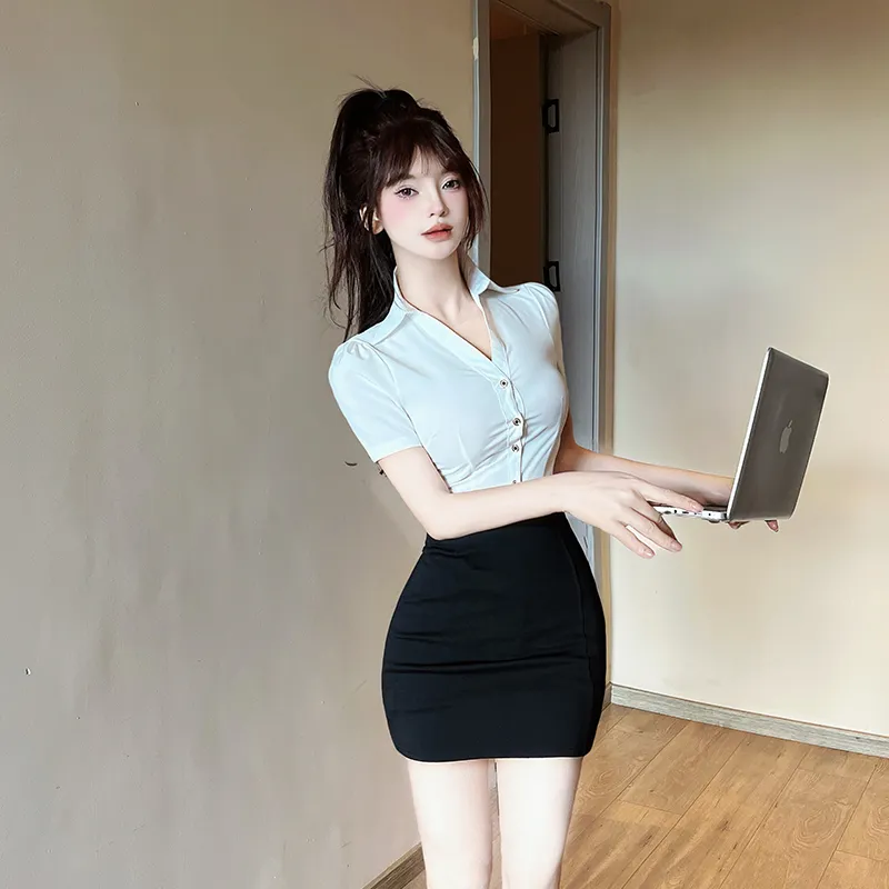 DGMZ Uniforms Women's White Shirt+Black Skirt Clothing Set-3