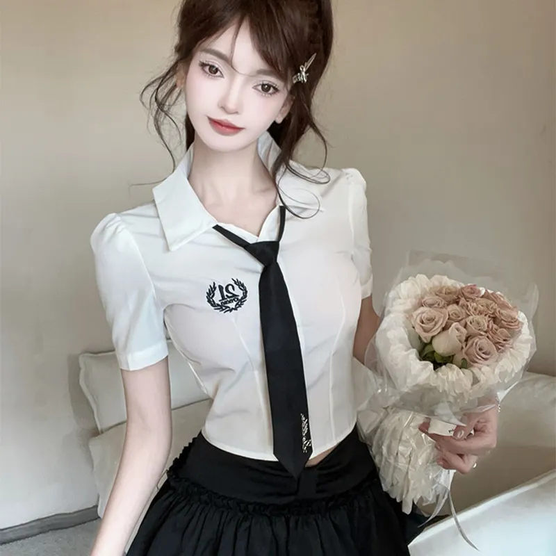 DGMZ Uniforms Women's White Top With Tie+Black Skirt Set-2