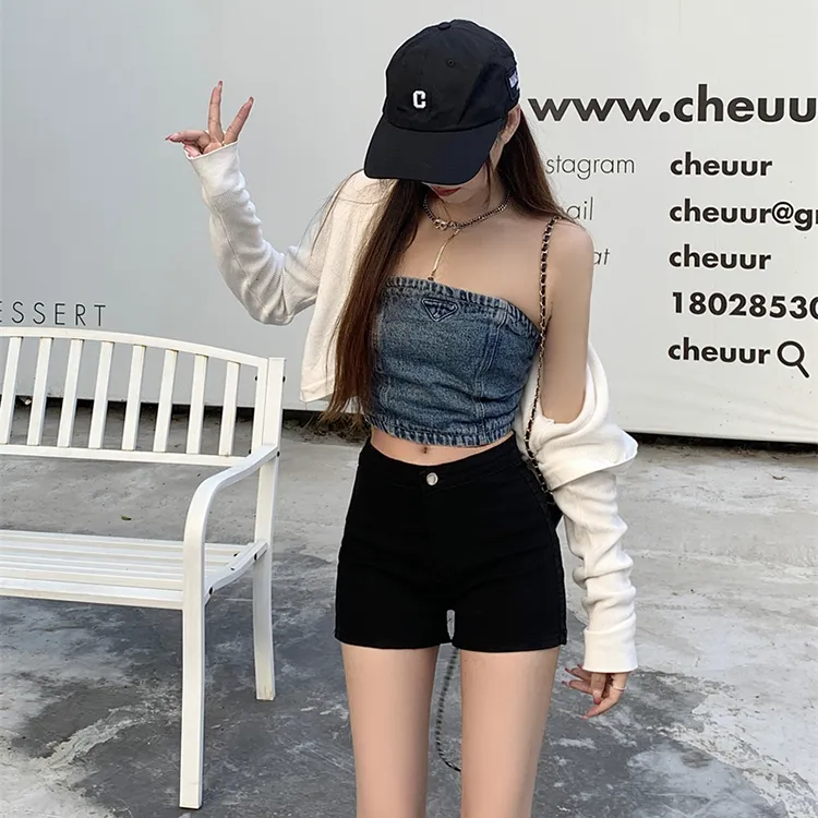 Vine Color Denim Hot Pants Women's-5