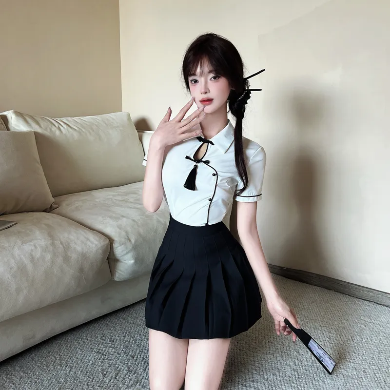 DGMZ Uniforms Women's White Shirt+Black Skirt Clothing Set-2