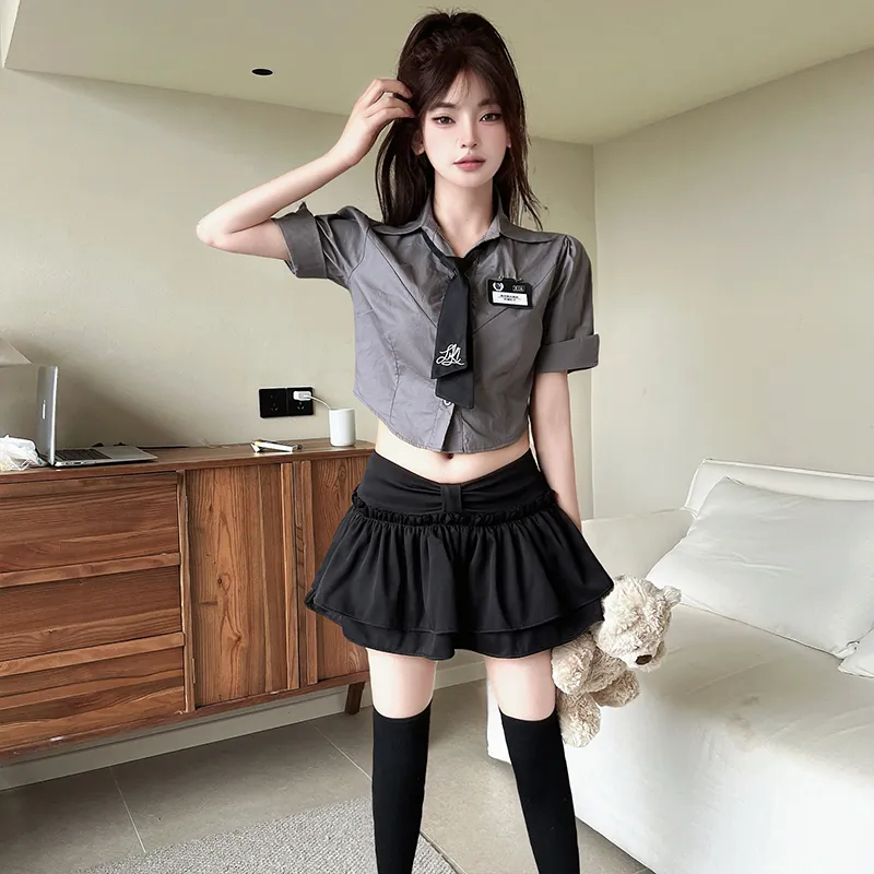 DGMZ Uniforms Women's Gray Top+Black Skirt Set-5