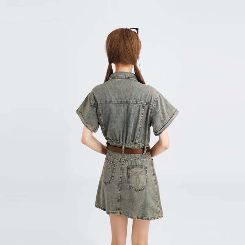 DGMZ Short Sleeved Dresses Women's Vintage Blue-5