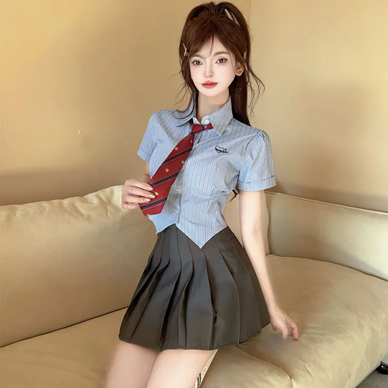 DGMZ Uniforms Women's Blue Top+Gray Skirt Set-4
