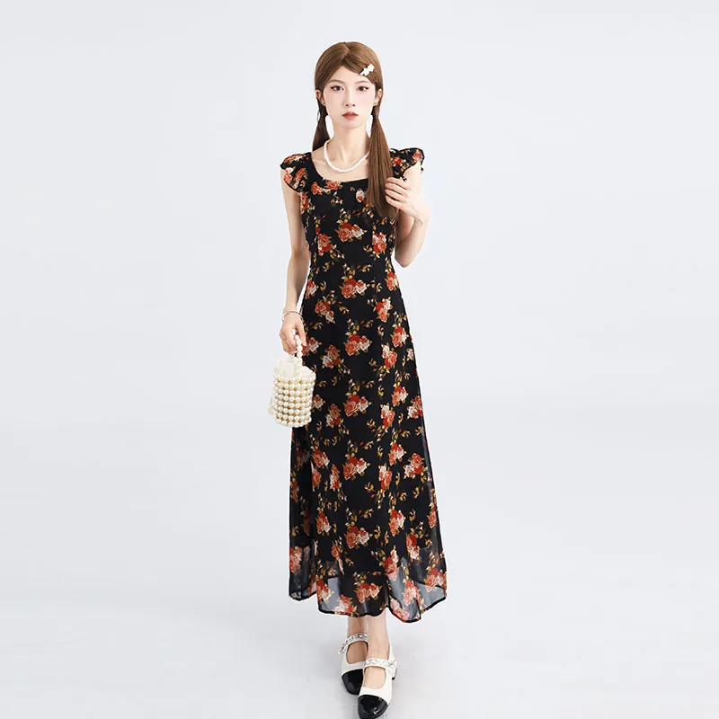 DGMZ Short-Sleeved Dresses Women's Floral Pattern Long Length-2