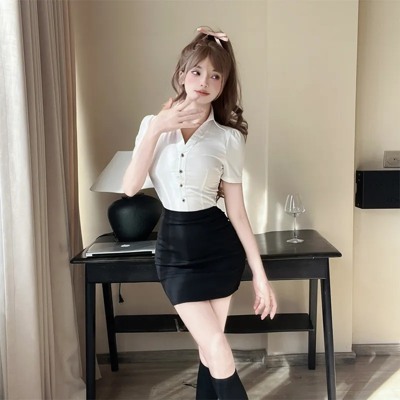 DGMZ Uniforms Women's White Shirt+Black Skirt Clothing Set-6