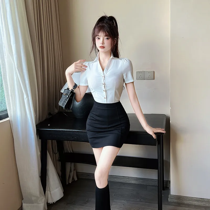 DGMZ Uniforms Women's White Shirt+Black Skirt Clothing Set-5