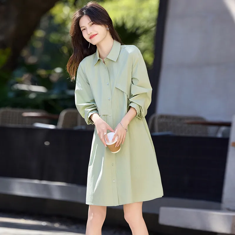 Still Quiet Long Sleeved Dress Women's Green-3