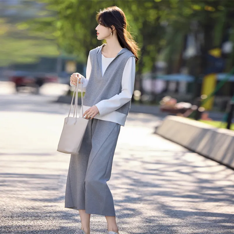 Still Quiet Midi Skirt Set Women's Gray+White-2