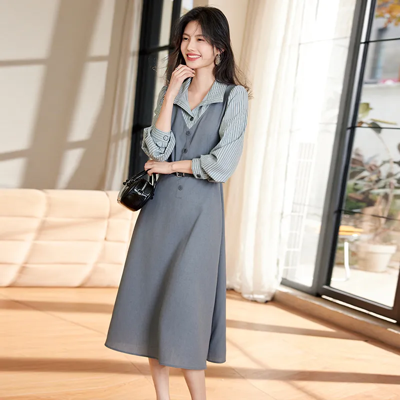 Still Quiet Long Sleeved Dress Women's Gray-4