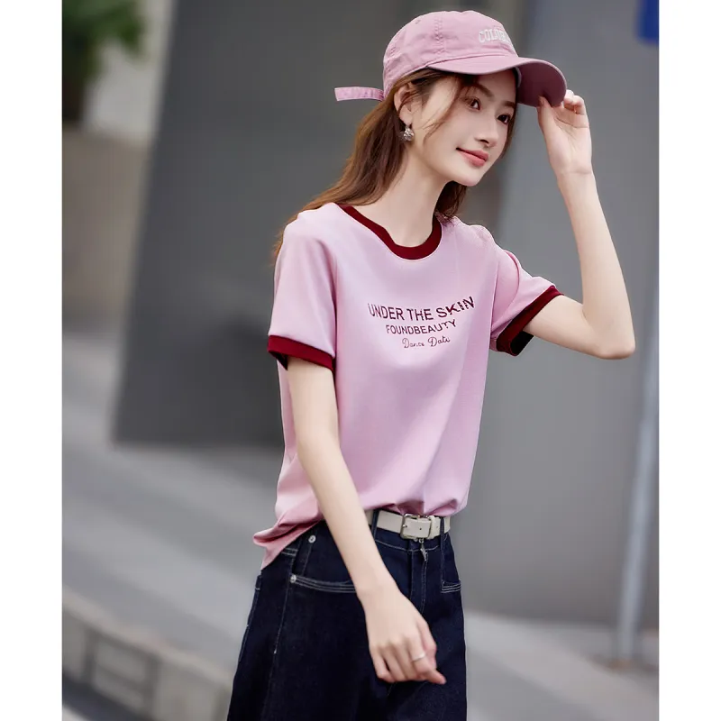 Still Quiet Regular Artsy Style Letter Youthful T Shirt Women's-11