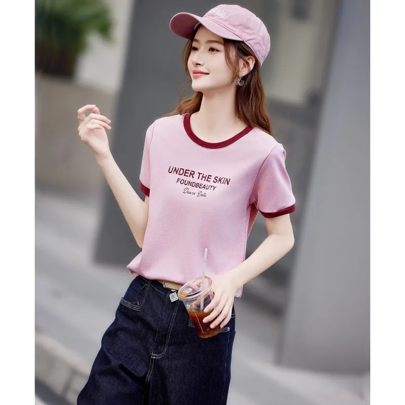 Still Quiet Regular Artsy Style Letter Youthful T Shirt Women's-8