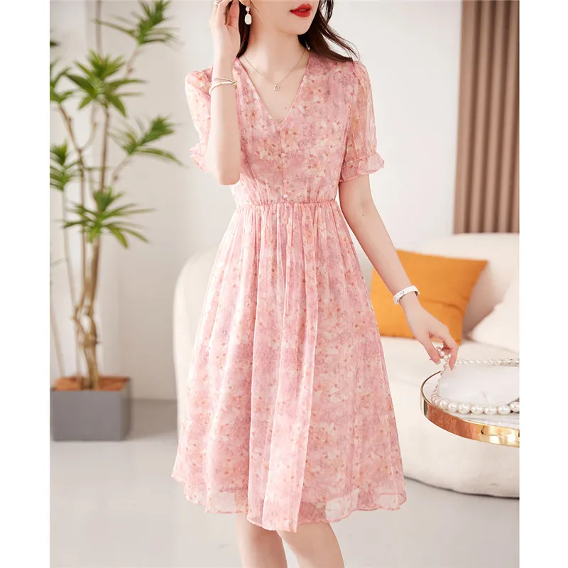 Still Quiet Short Sleeved Dresses Women's Pink-4