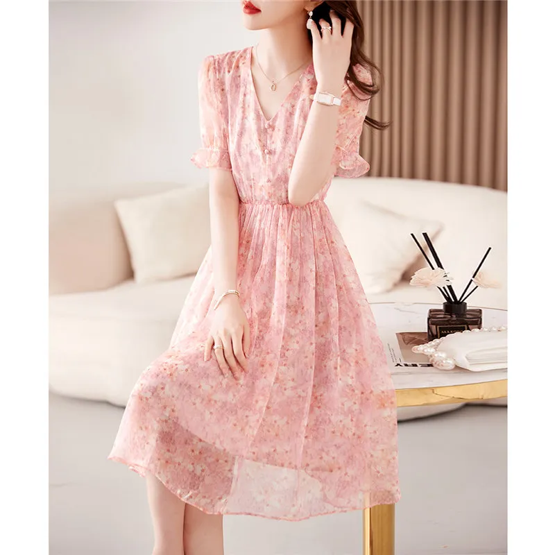 Still Quiet Short Sleeved Dresses Women's Pink-3