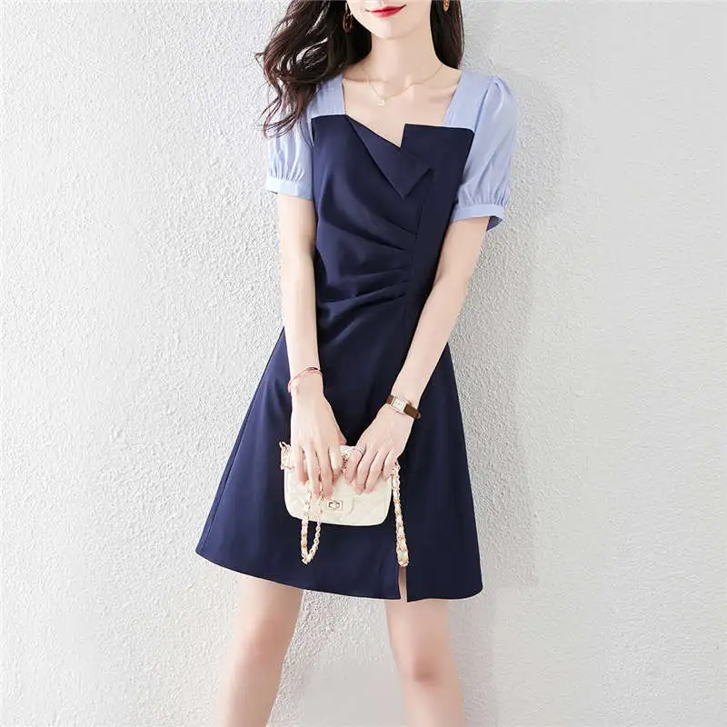 Still Quiet Short Sleeved Dresses Women's Navy Blue-8
