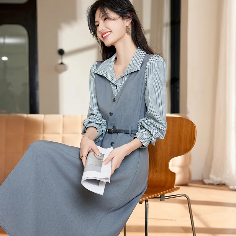 Still Quiet Long Sleeved Dress Women's Gray-2