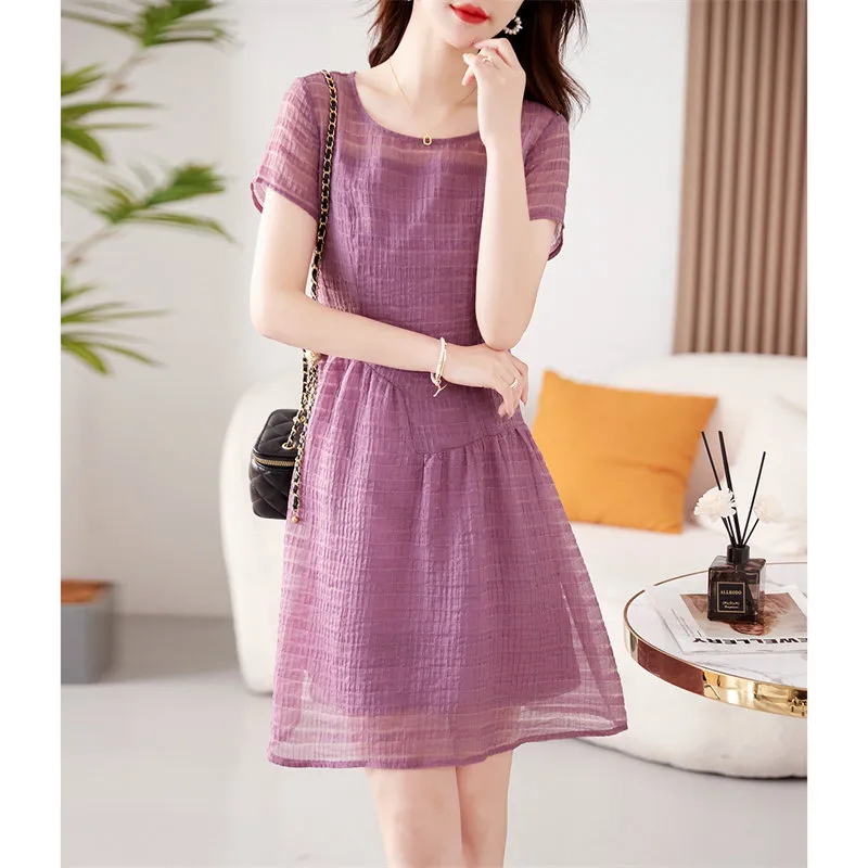 Still Quiet Short Sleeved Dress Women's Purple-3