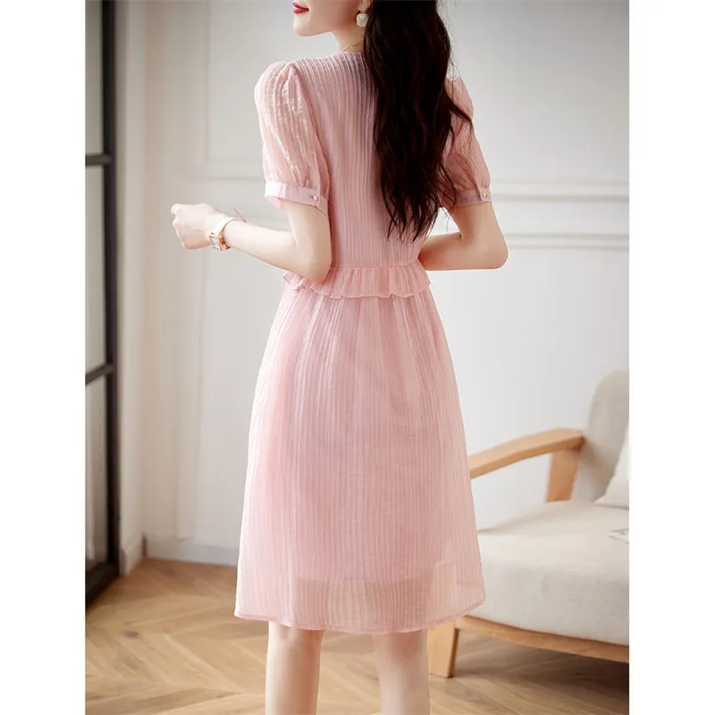 Still Quiet Short Sleeved Dress Women's Pink-6