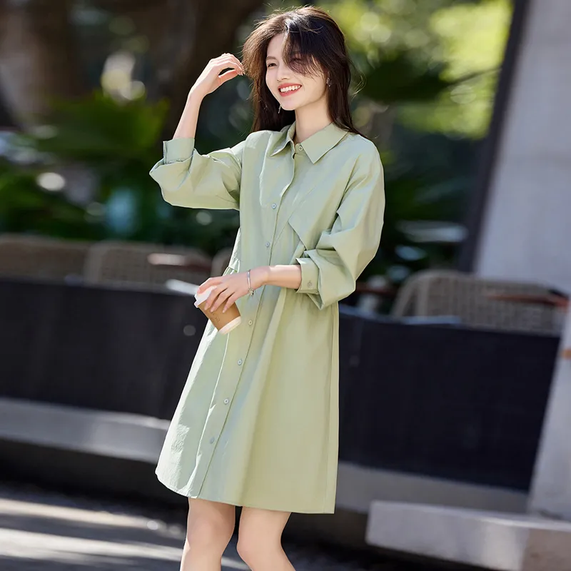 Still Quiet Long Sleeved Dress Women's Green-1