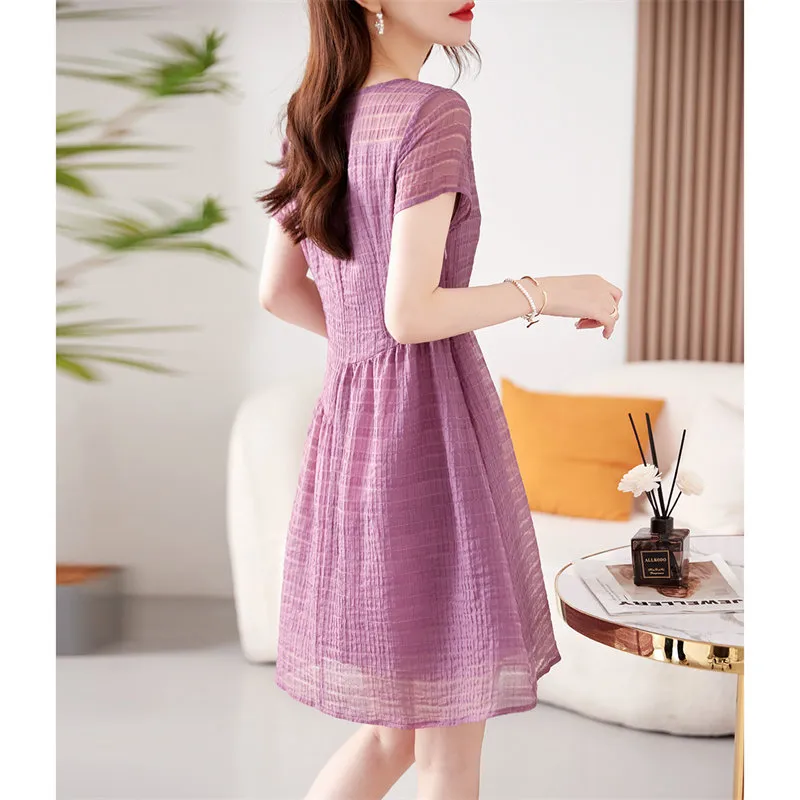 Still Quiet Short Sleeved Dress Women's Purple-4