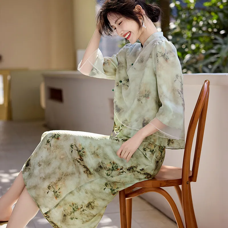 Still Quiet Skirt Set Women's Green-2