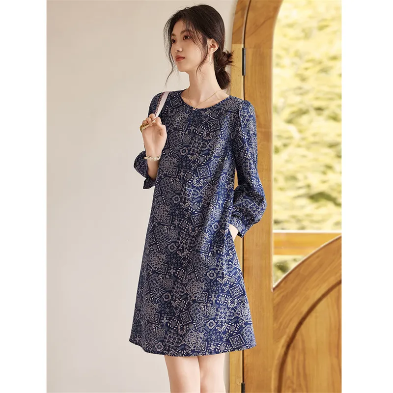 Still Quiet Long Sleeved Dress Women's Navy Blue-2