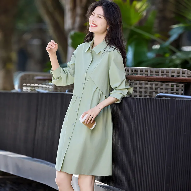 Still Quiet Long Sleeved Dress Women's Green-2