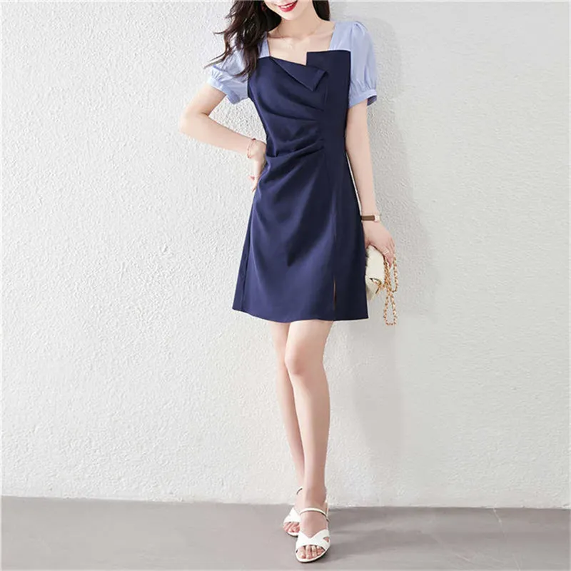 Still Quiet Short Sleeved Dresses Women's Navy Blue-5