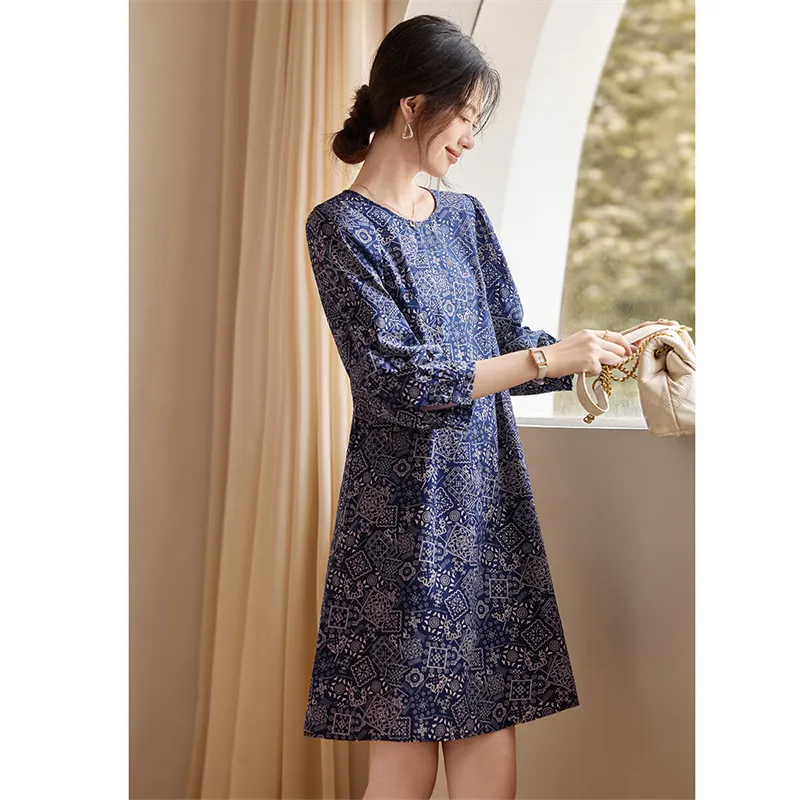 Still Quiet Long Sleeved Dress Women's Navy Blue-1