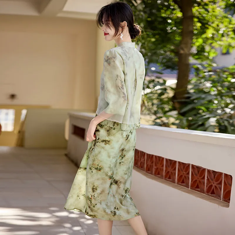 Still Quiet Skirt Set Women's Green-5