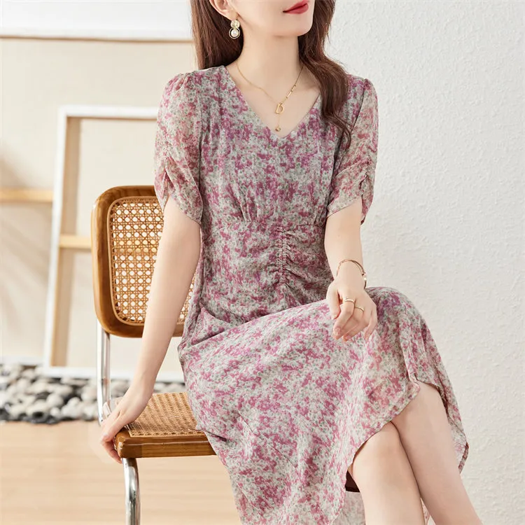Still Quiet Short Sleeved Dresses Women's Pink-5