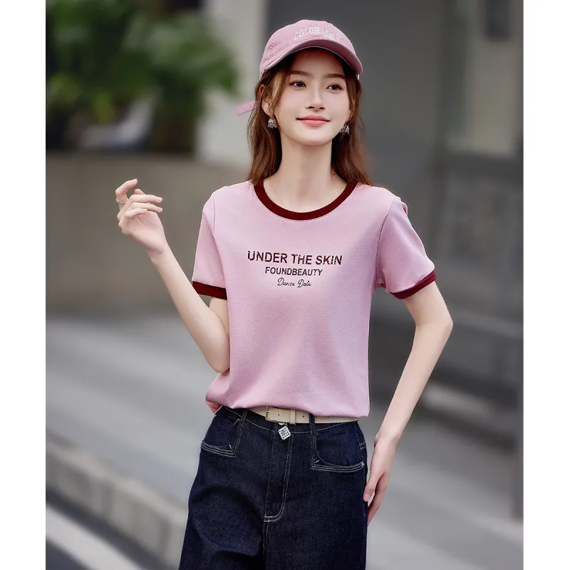 Still Quiet Regular Artsy Style Letter Youthful T Shirt Women's-12