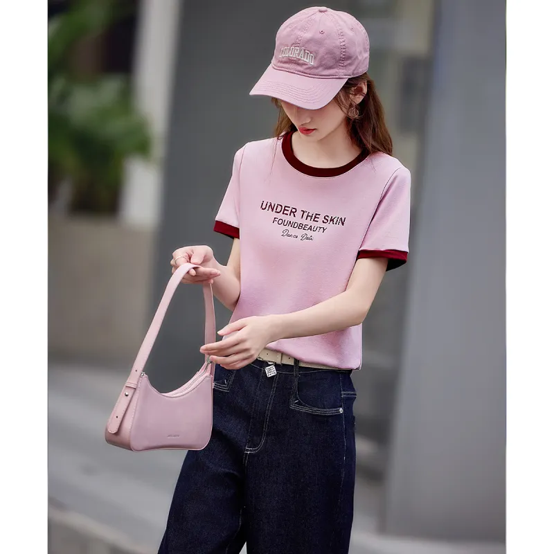 Still Quiet Regular Artsy Style Letter Youthful T Shirt Women's-10