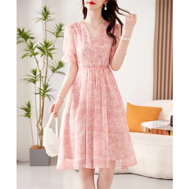 Still Quiet Short Sleeved Dresses Women's Pink-5