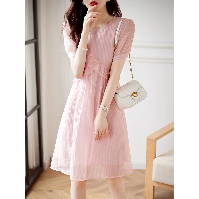 Still Quiet Short Sleeved Dress Women's Pink-4