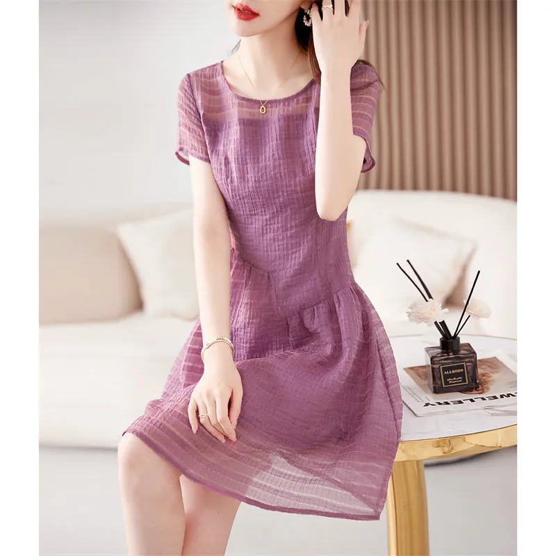 Still Quiet Short Sleeved Dress Women's Purple-2