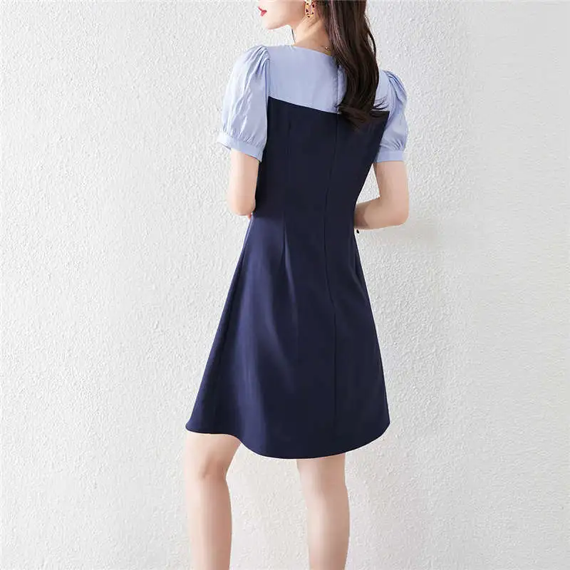 Still Quiet Short Sleeved Dresses Women's Navy Blue-7
