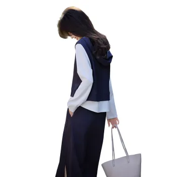 Still Quiet Midi Skirt Set Women's Navy Blue+White
