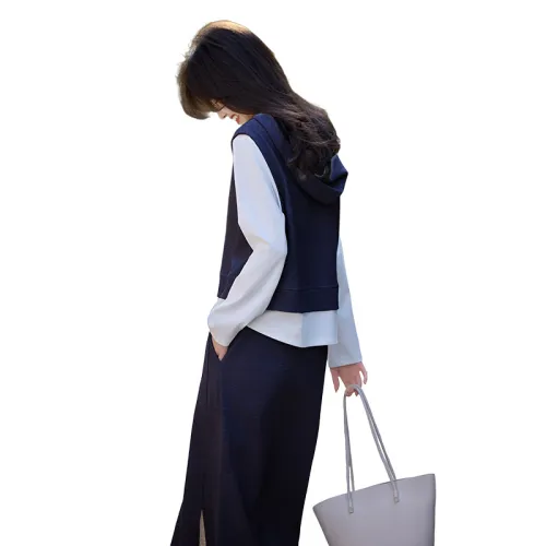 Still Quiet Midi Skirt Set Women's Navy Blue+White