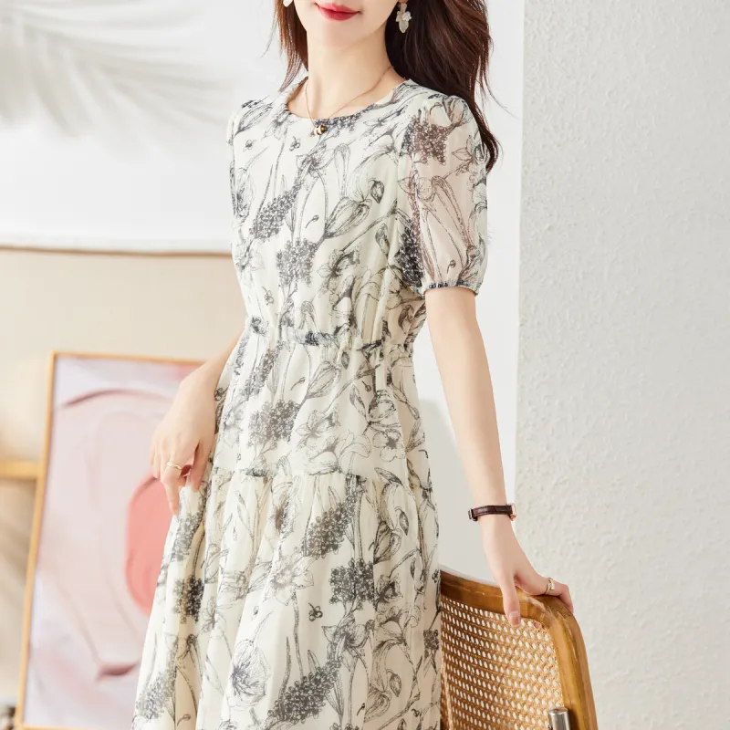 Still Quiet Short Sleeved Dresses Women's Black Beige-5