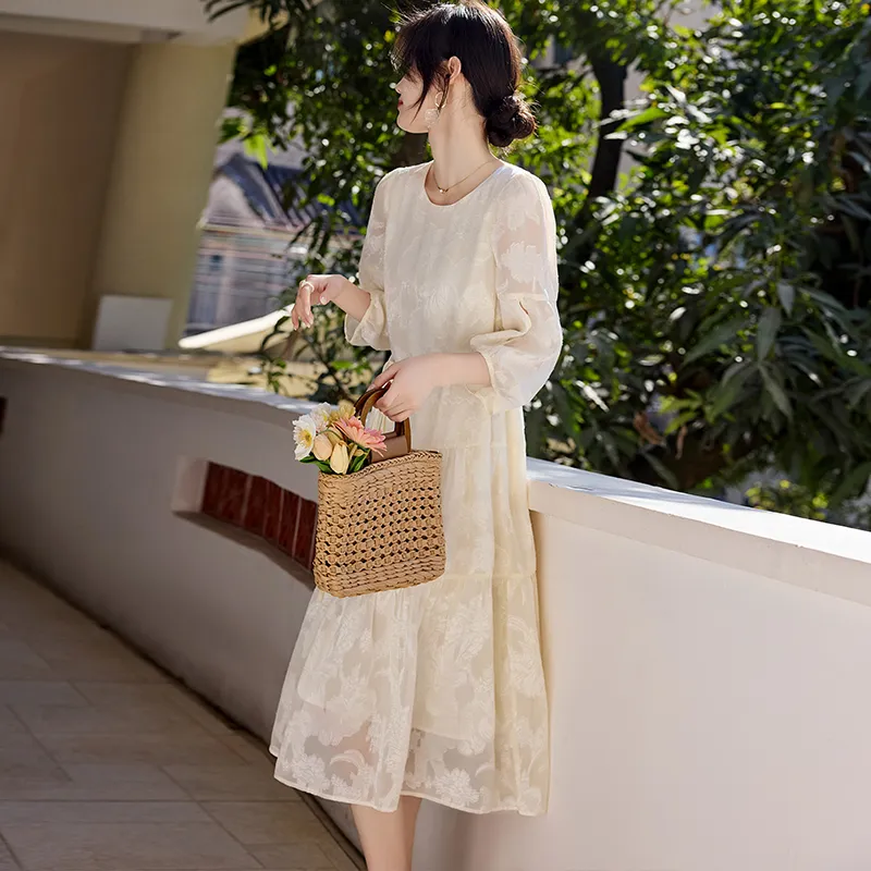 Still Quiet Short Sleeved Dress Women's White-3