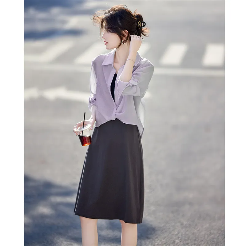Still quiet Two Piece Skirt Sets Women's-13