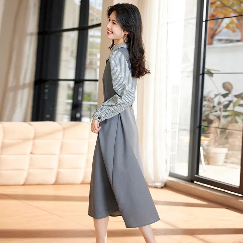 Still Quiet Long Sleeved Dress Women's Gray-5