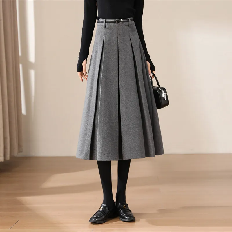 Still Quiet Casual Long Skirt Women's Elegant Gray-3